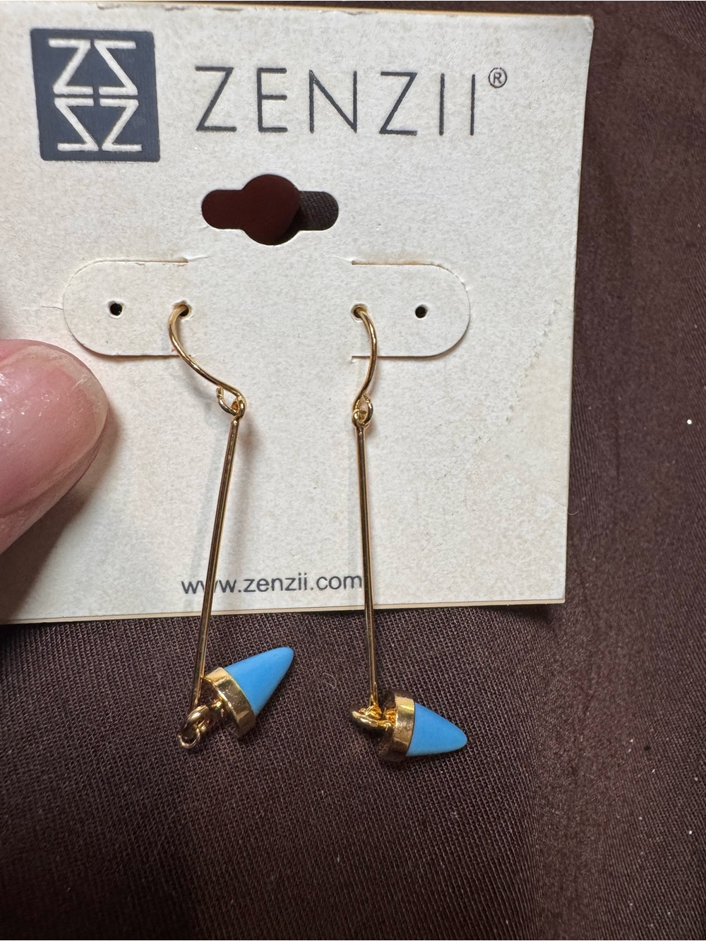 Zenzii Gold Drop Earrings with Turquoise Cone Accent